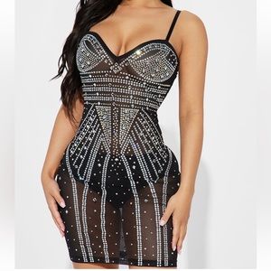 NWTS Fashion Nova Brightly Embellished Mini Dress - Black Size XS
